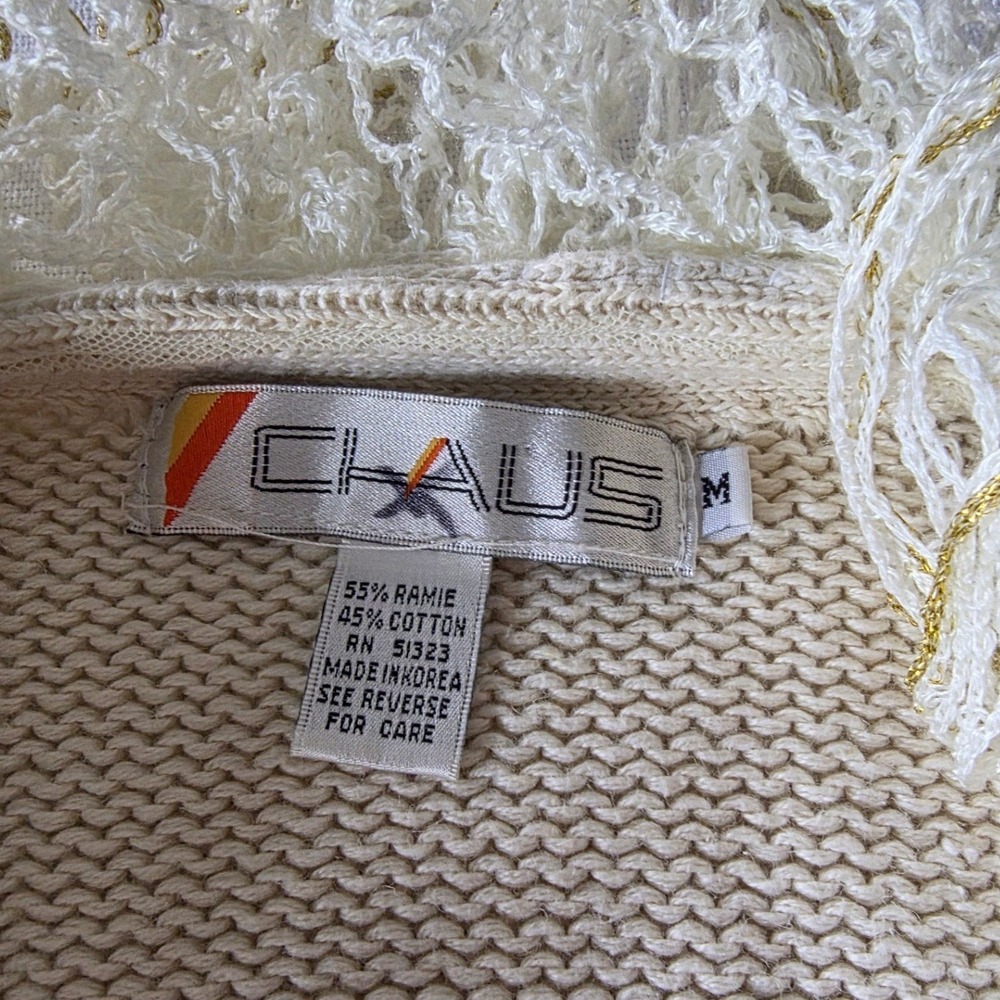 Vintage Chaus Romantic Cream Cardigan Med Oversized Crochet Ruffles Grandmacore - Picture 5 of 8